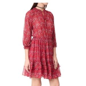 Ulla Johnson Red Floral silk Dress Women’s Size 10 flowy sheer prairie “Ollie”